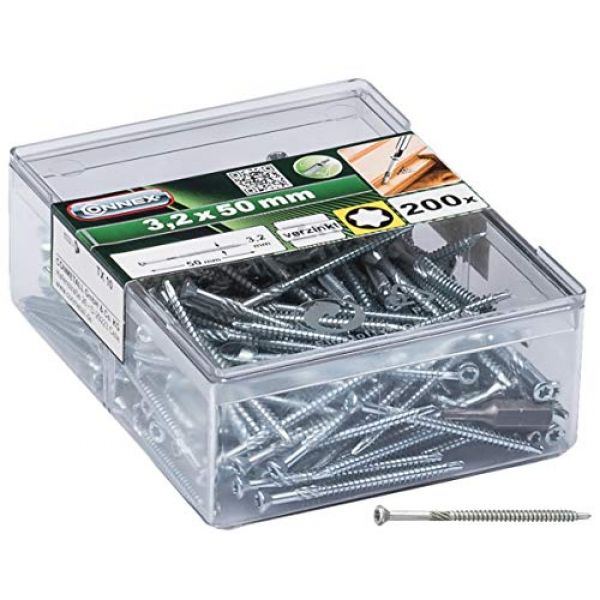 Connex Dielenschrauben 3,2 x 50 mm, 200 Stück, mit Bohrspitze und Schneidere, Senkkopf, Verlegeschrabuen für Dielenböden